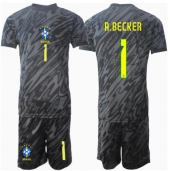 Brasilien Alisson Becker #1 Målvakt Replika Bortatröja Barn Copa America 2024 Kortärmad (+ byxor)