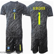 Brasilien Alisson Becker #1 Målvakt Replika Bortatröja Barn Copa America 2024 Kortärmad (+ byxor)