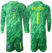 Brasilien Alisson Becker #1 Målvakt Replika Hemmatröja Barn Copa America 2024 Långärmad (+ byxor)