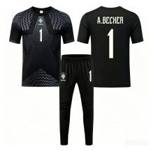 Brasilien Alisson Becker #1 Målvakt Replika Hemmatröja Barn VM 2026 Kortärmad (+ byxor)