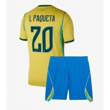 Brasilien Lucas Paqueta #20 Replika Hemmatröja Barn VM 2026 Kortärmad (+ byxor)