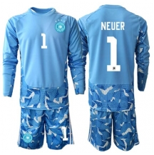 Tyskland Manuel Neuer #1 Målvakt Replika Bortatröja Barn VM 2026 Långärmad (+ byxor)